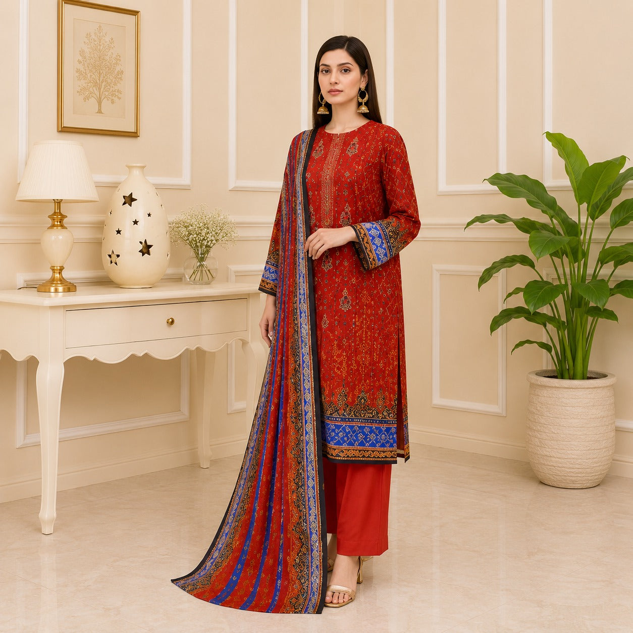 lawn 3pc suit with printed shifon dupatt