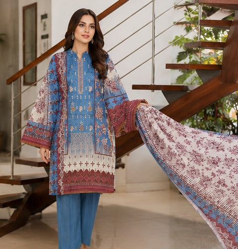 Bin Saeed Premium Lawn Suit with Embroidered Dupatta