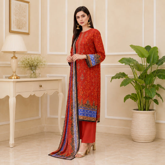 lawn 3pc suit with printed shifon dupatt