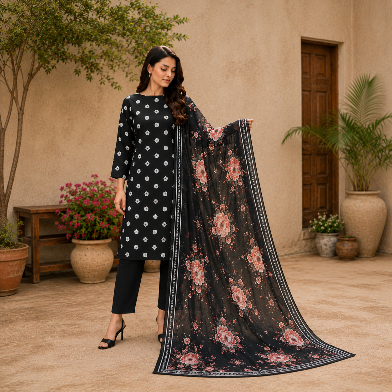 Premium Printed Lawn 3pc suit with printed lawn dupatta