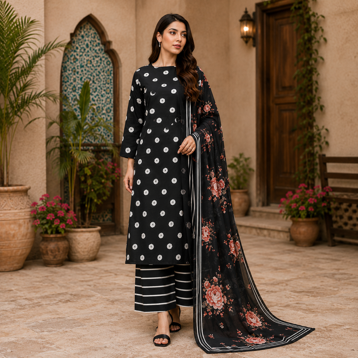 Premium Printed Lawn 3pc suit with printed lawn dupatta
