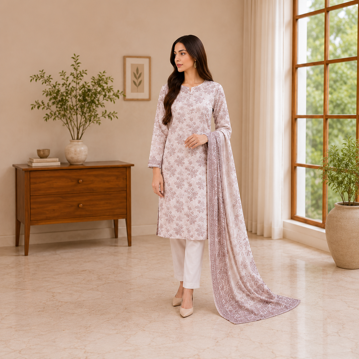 Mother Collection Lawn 3 pc suit with printed lawn dupatta