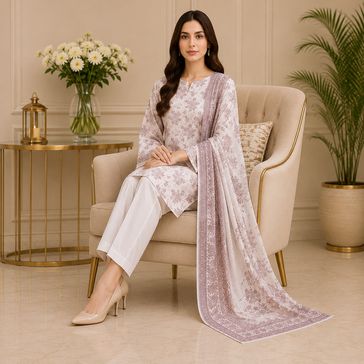Mother Collection Lawn 3 pc suit with printed lawn dupatta