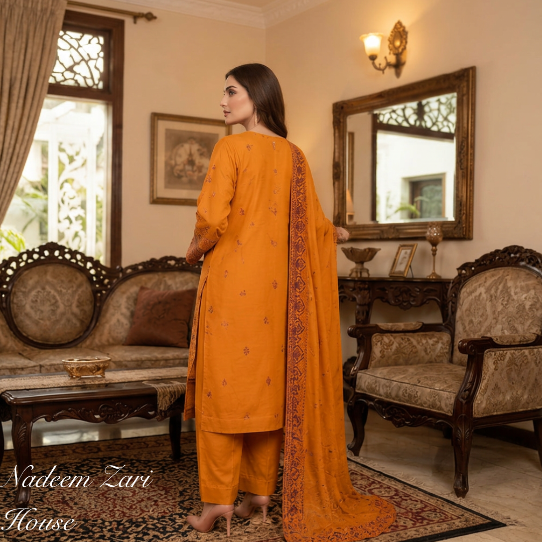 Premium Lawn 3-Piece Suit with Printed Chiffon Dupatta