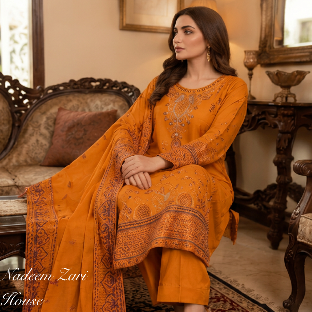 Premium Lawn 3-Piece Suit with Printed Chiffon Dupatta