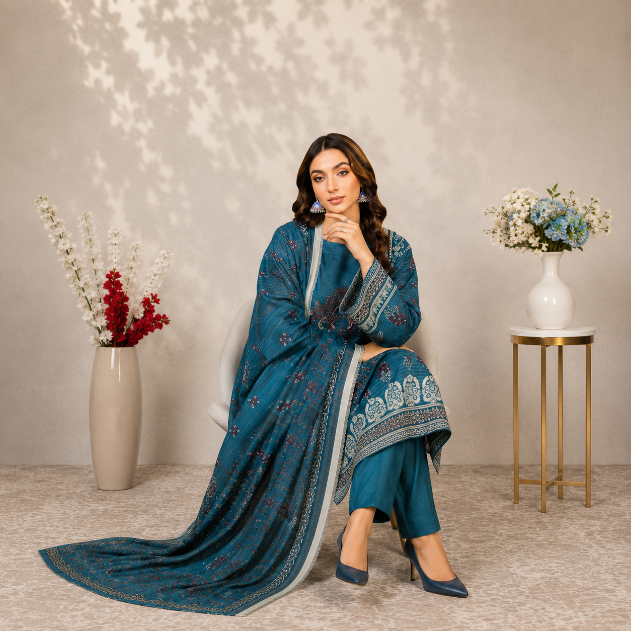 Unstiched Lawn 3pc suit with printed lawn dupatta
