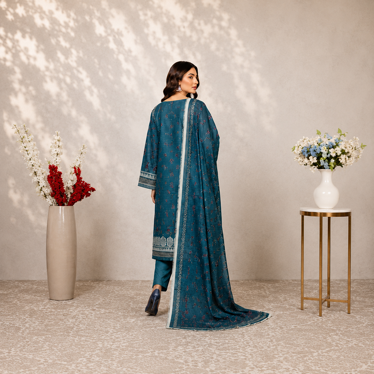 Unstiched Lawn 3pc suit with printed lawn dupatta