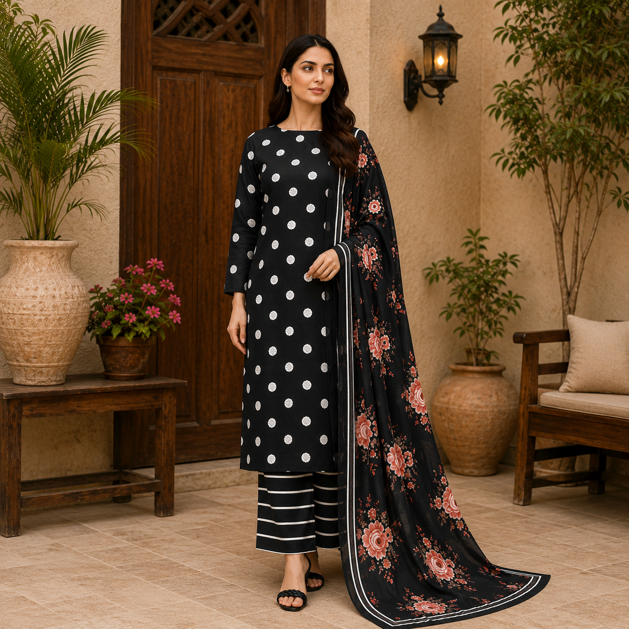Premium Printed Lawn 3pc suit with printed lawn dupatta