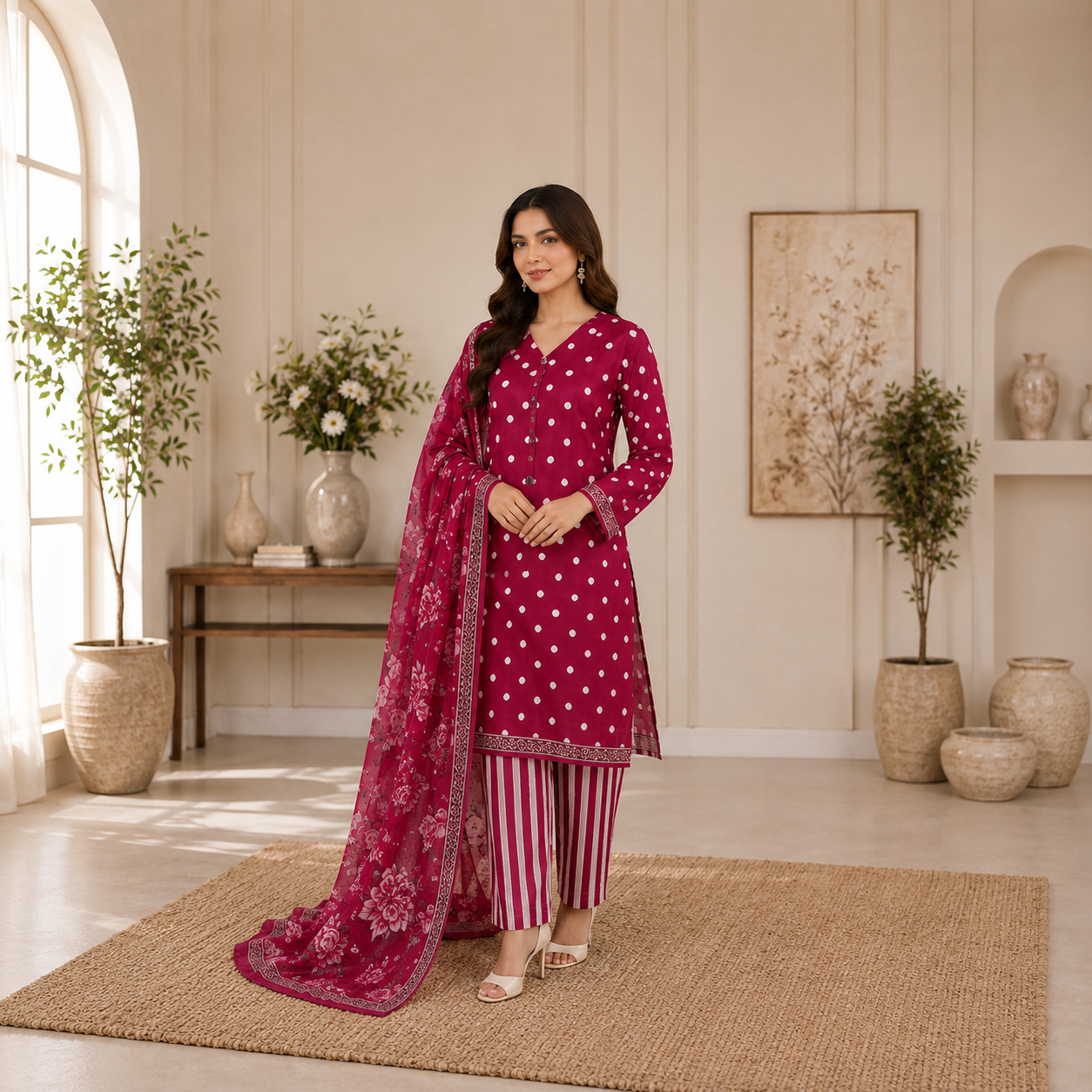 Premium Printed Unstiched Lawn 3 Piece Suit