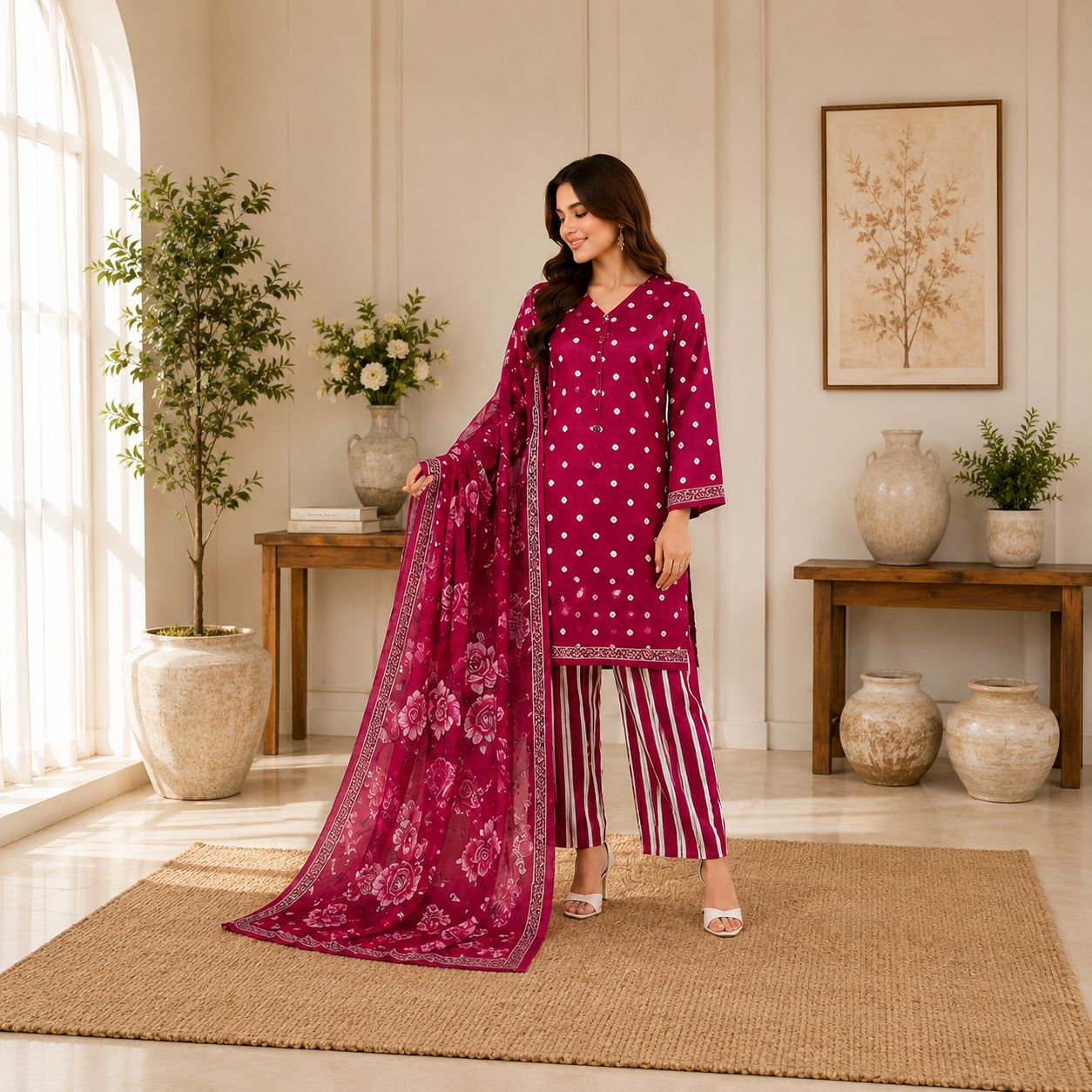 Premium Printed Unstiched Lawn 3 Piece Suit
