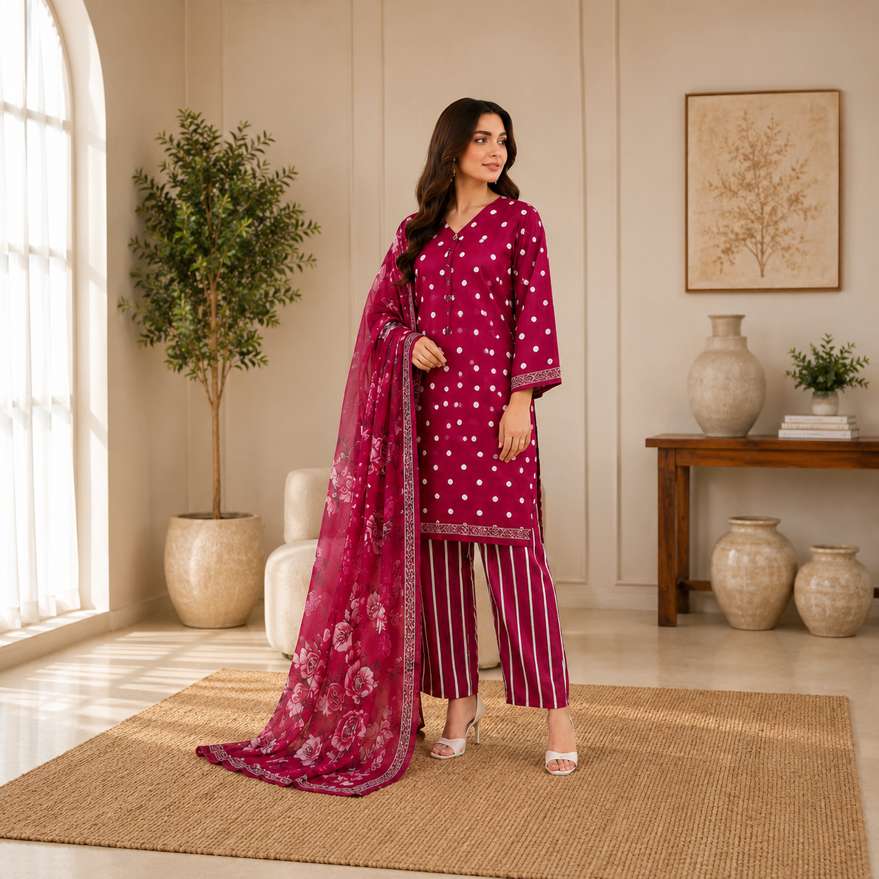 Premium Printed Unstiched Lawn 3 Piece Suit