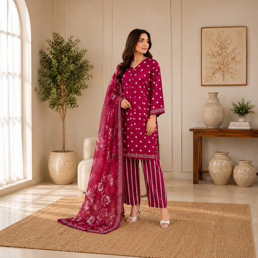 Premium Printed Unstiched Lawn 3 Piece Suit