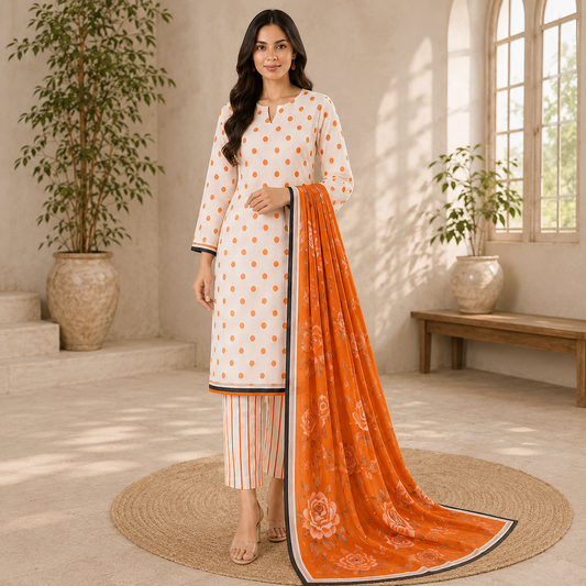 Printed Unstiched Lawn 3 piece suit