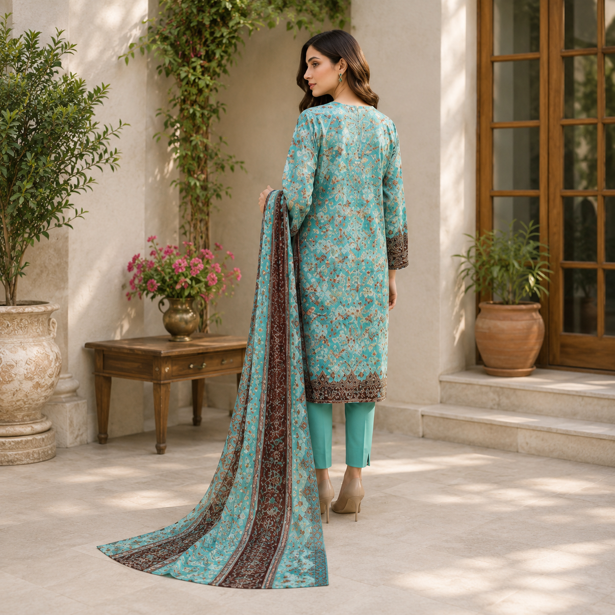 Bin Saeed Premium Unstiched Lawn 3 pc Suit with embroided shirt trouser and Embroided Lawn Dupatta