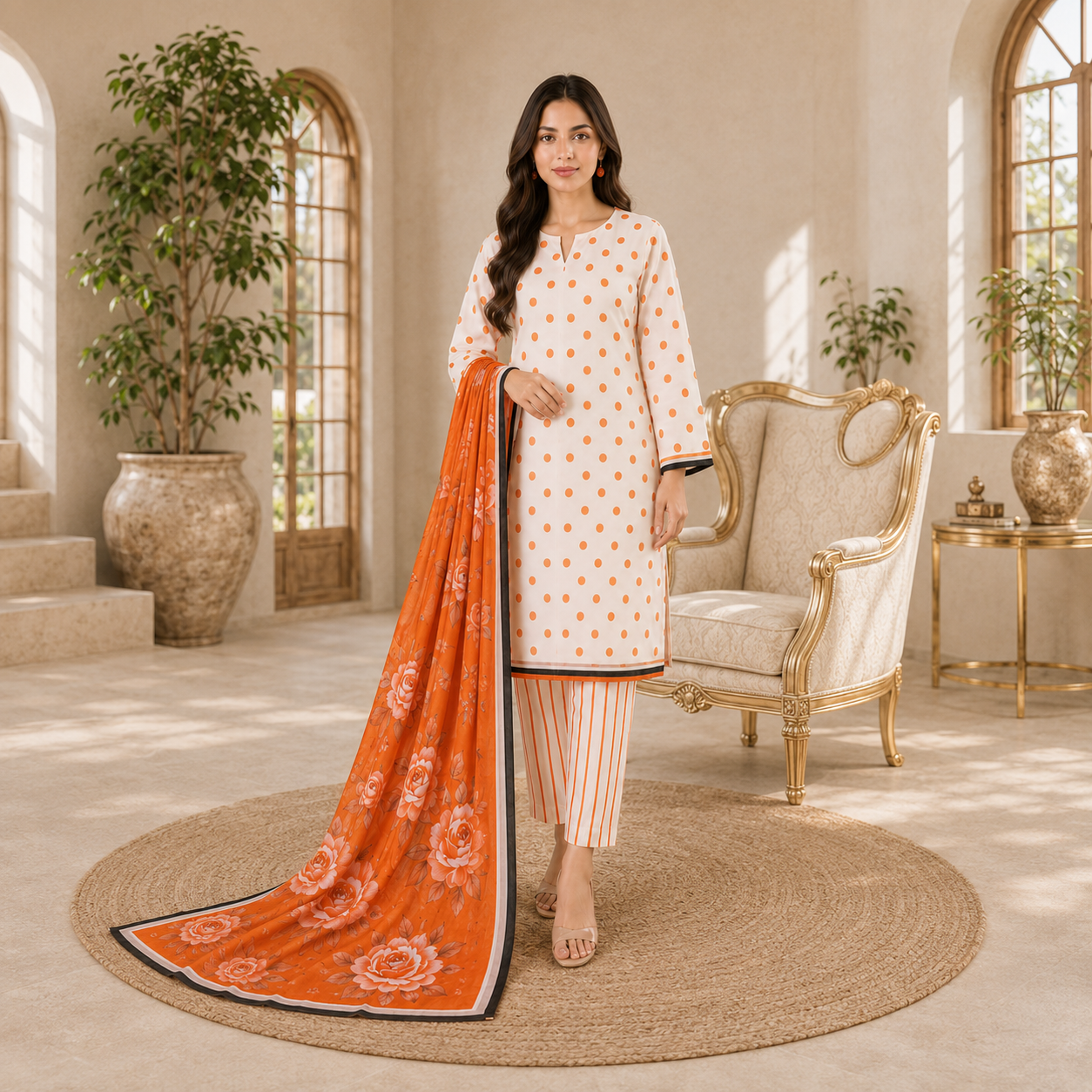 Printed Unstiched Lawn 3 piece suit