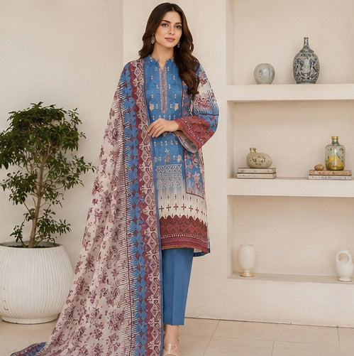 Bin Saeed Premium Lawn Suit with Embroidered Dupatta
