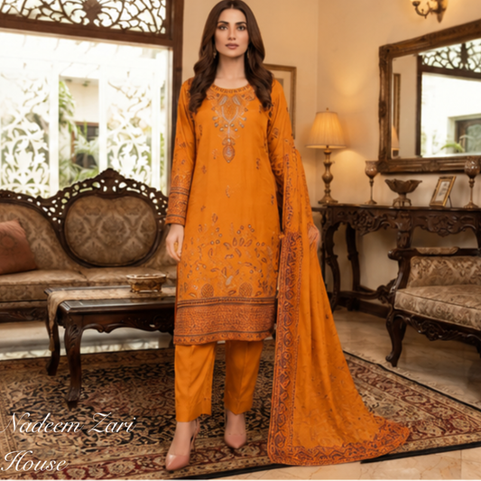 Premium Lawn 3-Piece Suit with Printed Chiffon Dupatta