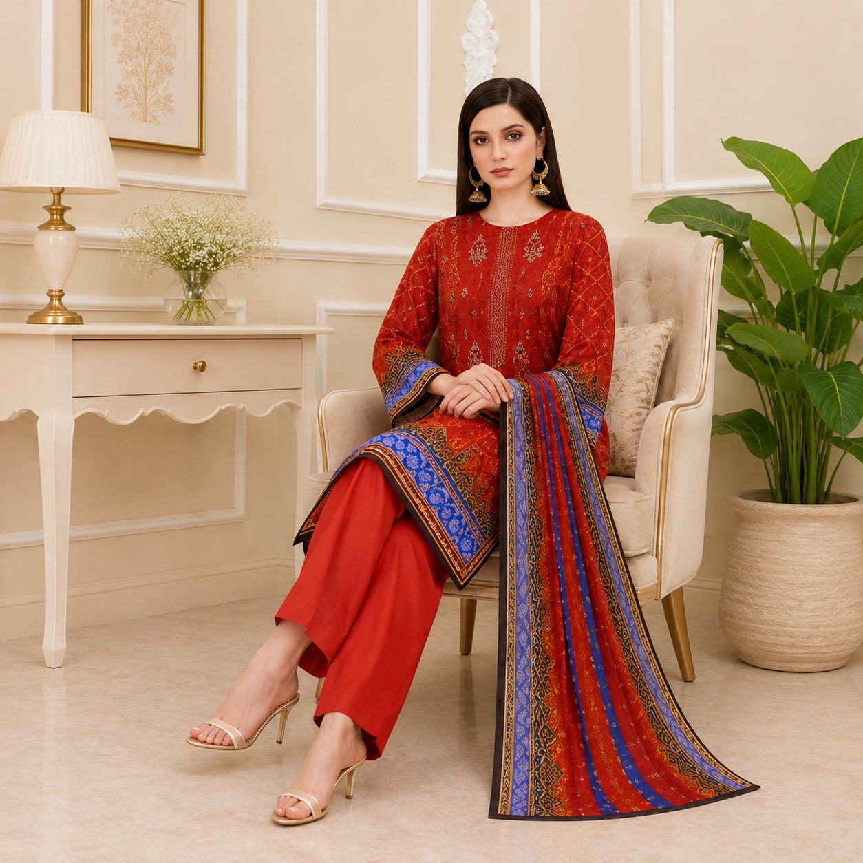 lawn 3pc suit with printed shifon dupatt