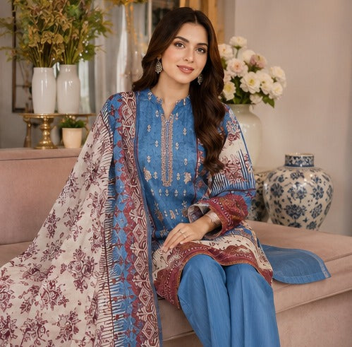 Bin Saeed Premium Lawn Suit with Embroidered Dupatta